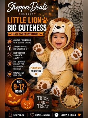 Miniwear Baby Lion Halloween Costume 9–12 Months Plush Hooded One Piece